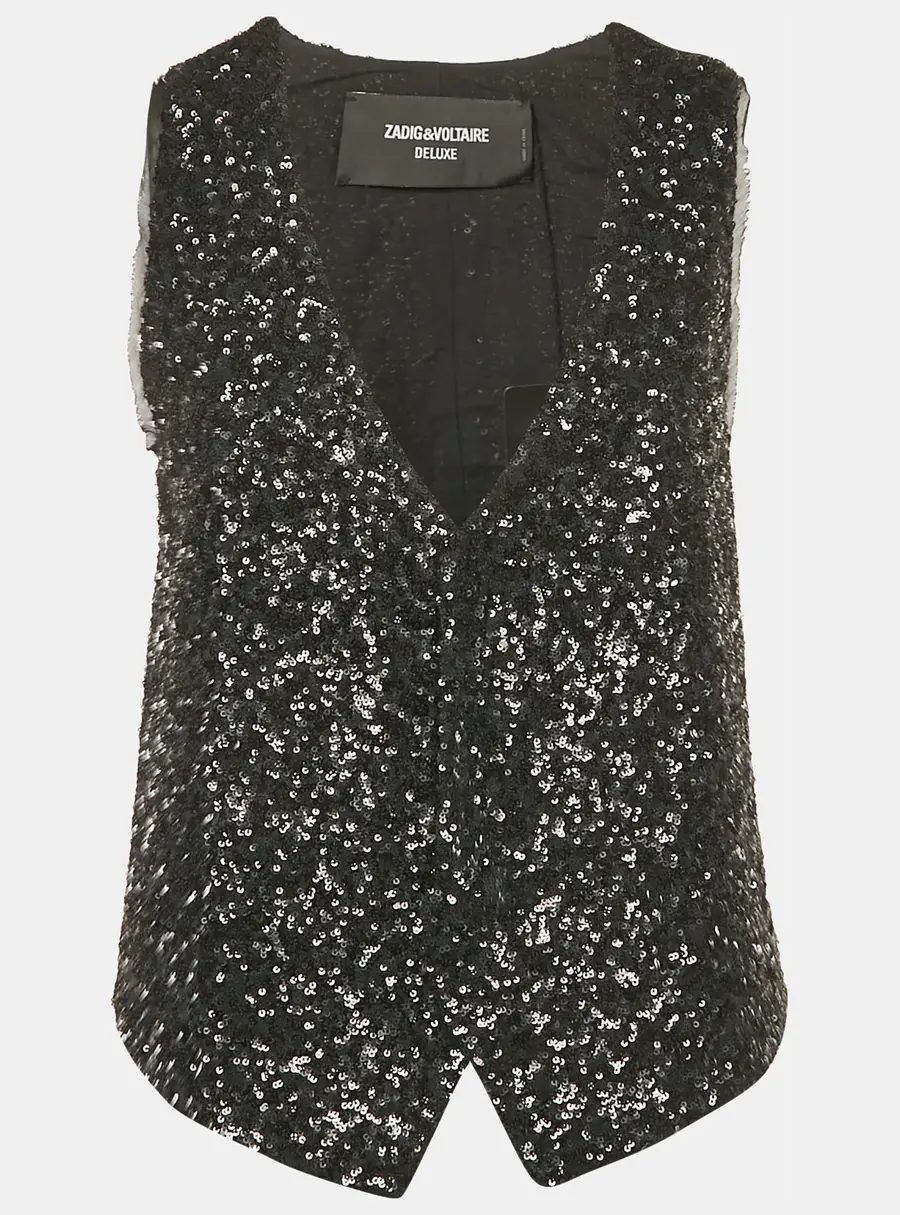 Zadig & Voltaire Black Sequin Button Front Emilie Waistcoat M