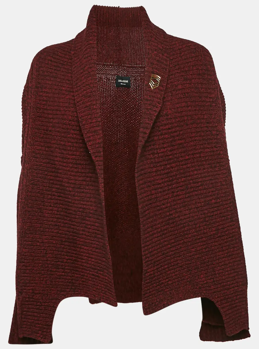 Zadig & Voltaire Burgundy Rib Knit Shawl Collar Mystic Cardigan XS/S