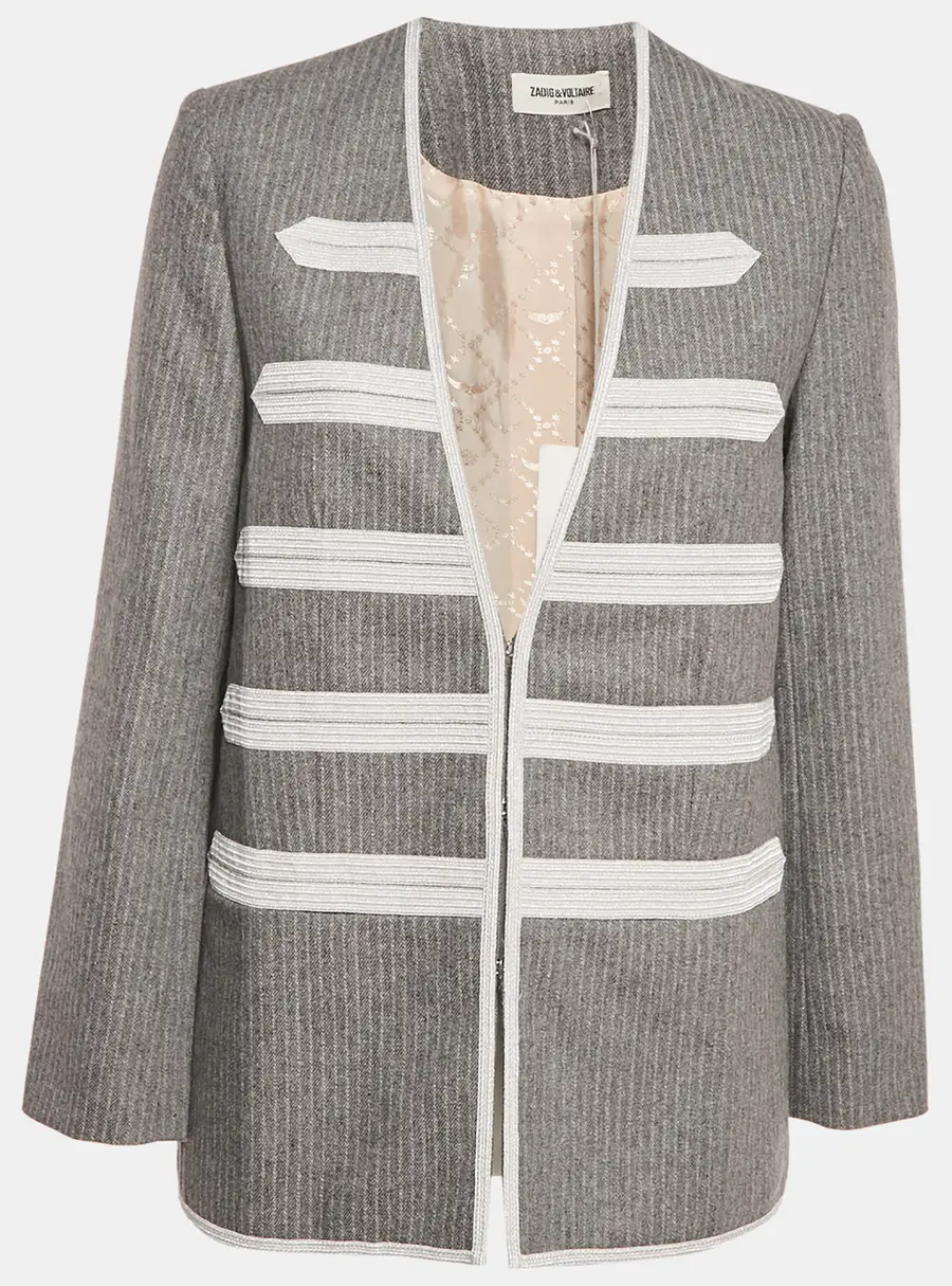 Zadig & Voltaire Grey Striped Wool Blend Judo Style Ville Jacket M
