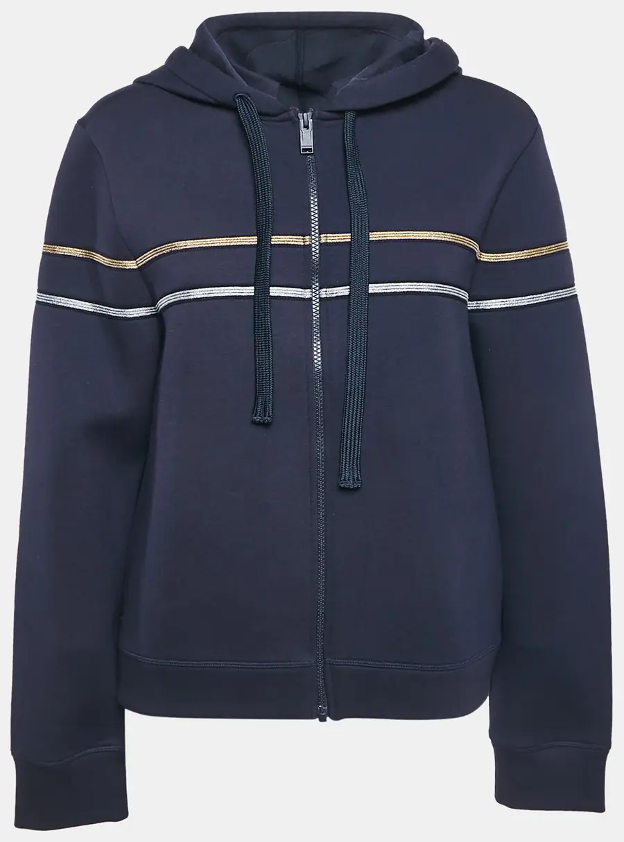 Zadig & Voltaire Deluxe Navy Blue Striped Neoprene Zip Up Hoodie L