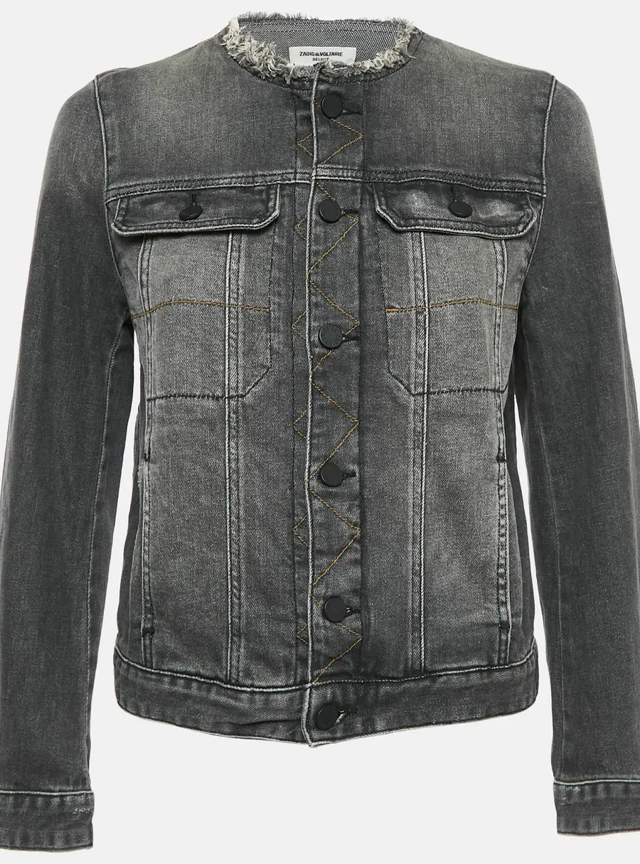 Zadig & Voltaire Grey Washed Denim Collar Neck Jacket M