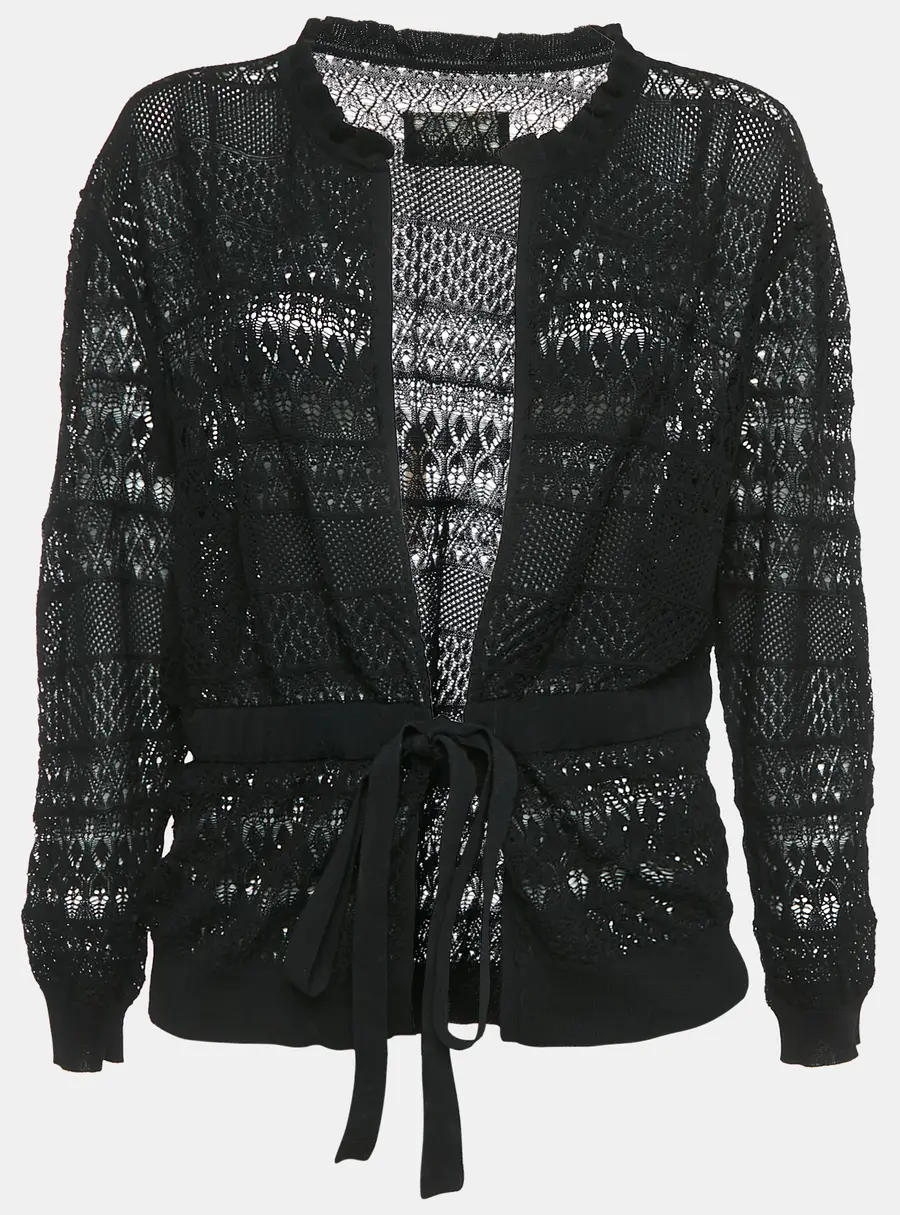 Zadig & Voltaire Black Crochet Knit Wrap Maddie Cardigan S