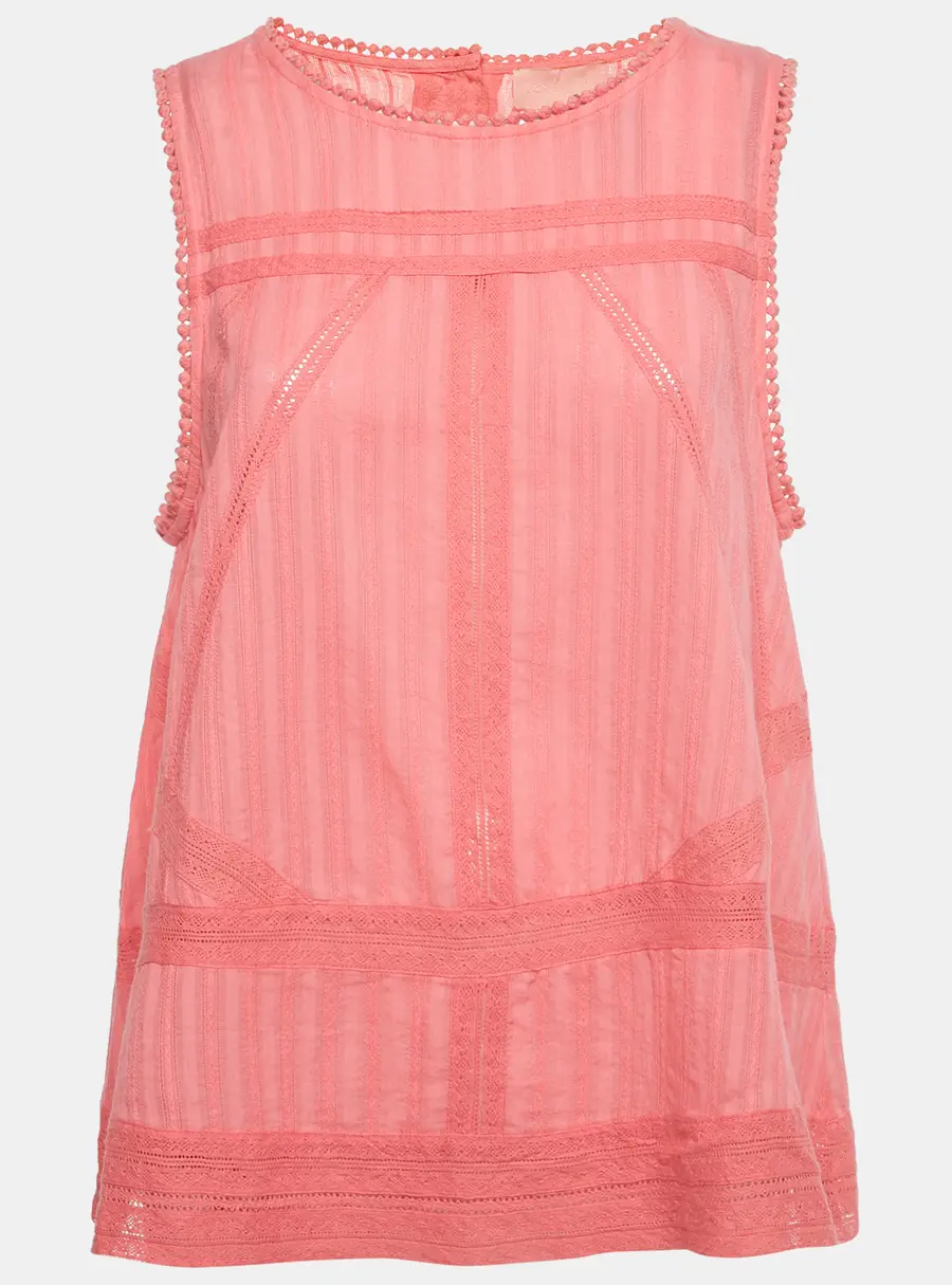 Zadig & Voltaire Pink Cotton Lace Insert Tani Top L