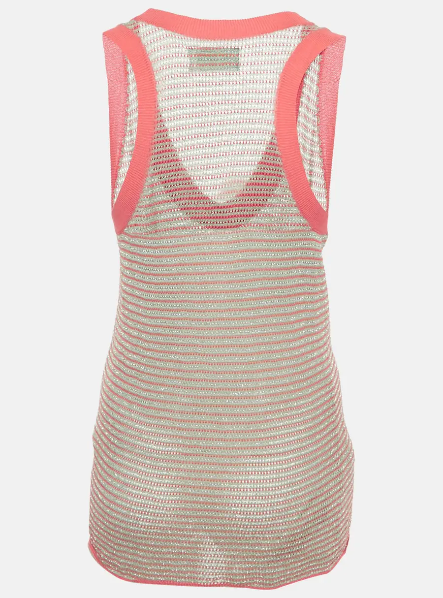 Zadig & Voltaire Blue/Pink Lurex Joss Fishnet Tank Top S