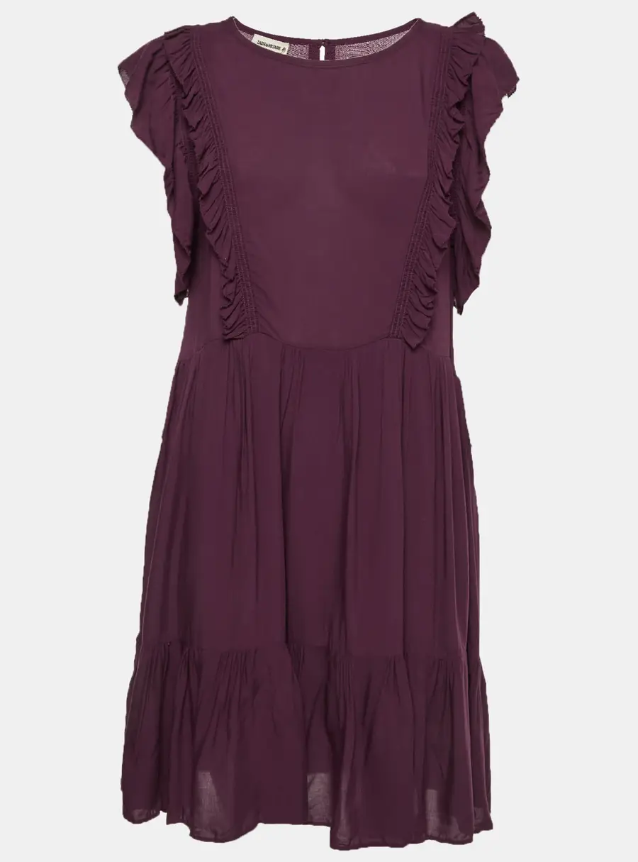 Zadig & Voltaire Burgundy Crepe Tiered Ruffled Rousseau Dress S