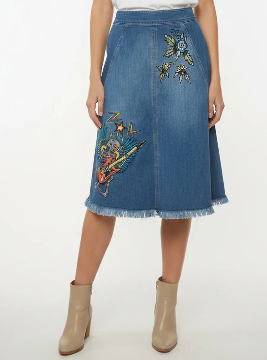 Zadig & Voltaire Blue Embroidered Denim Jamille Brode Midi Skirt S