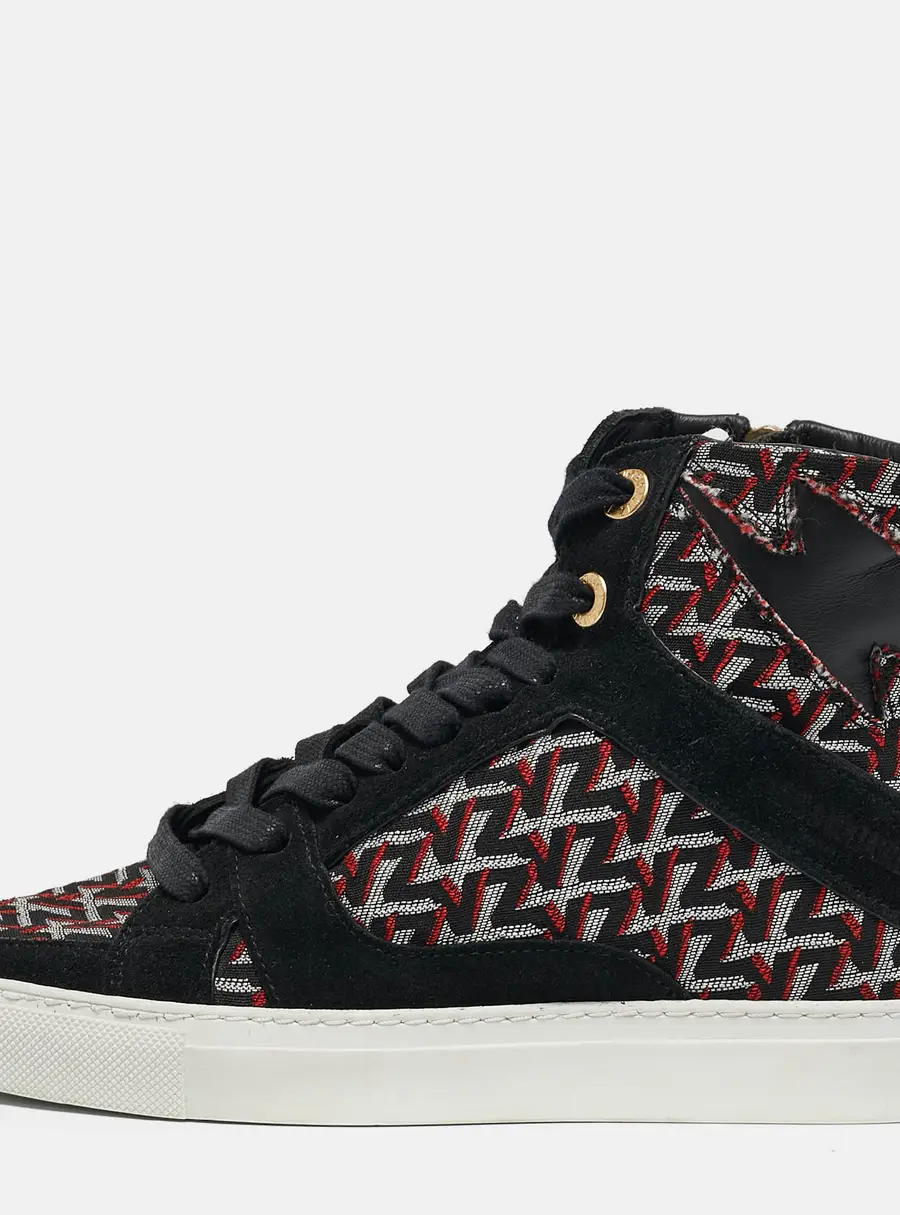 Zadig & Voltaire Black/Burgundy Leather and Suede High Top Sneakers Size 36