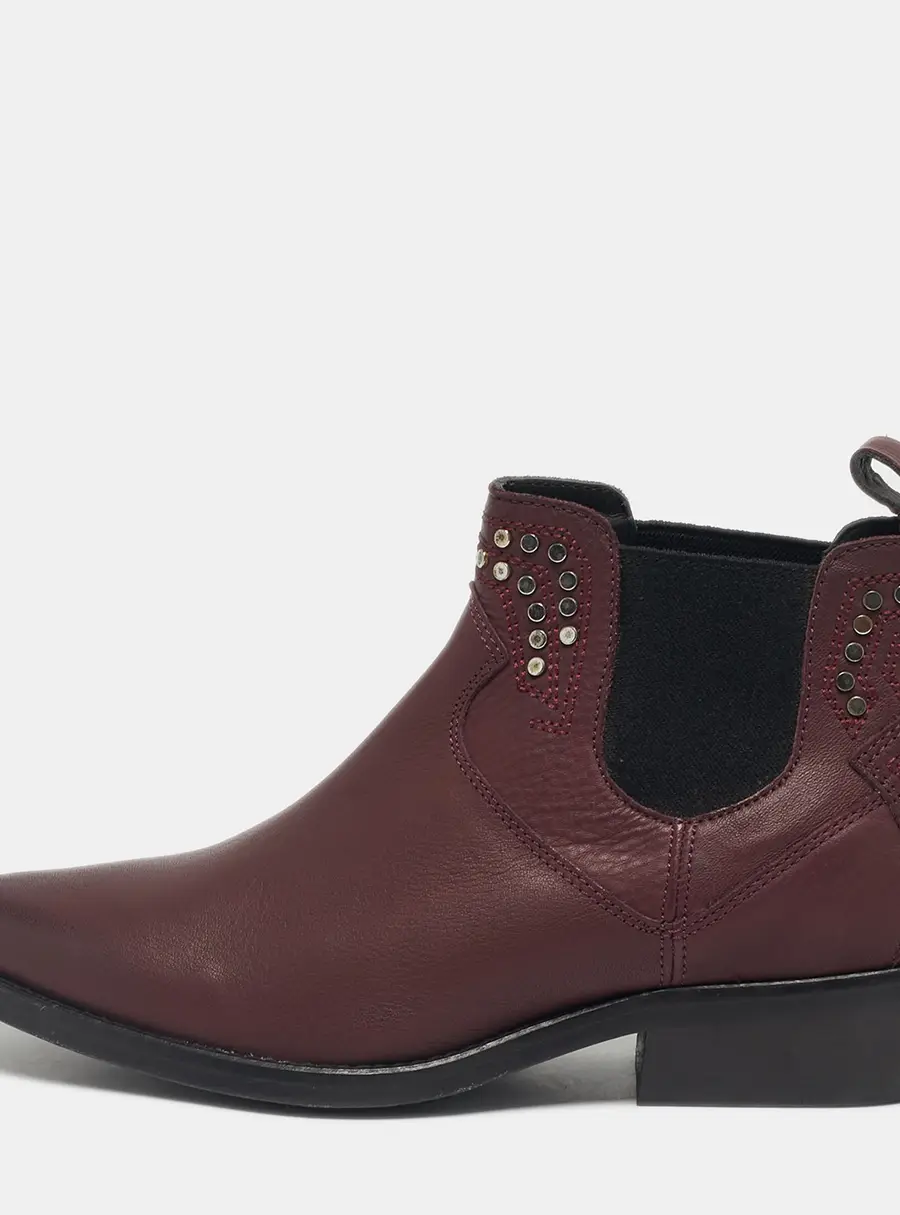 Zadig & Voltaire Burgundy Leather Thylana Studded Ankle Boots Size 36