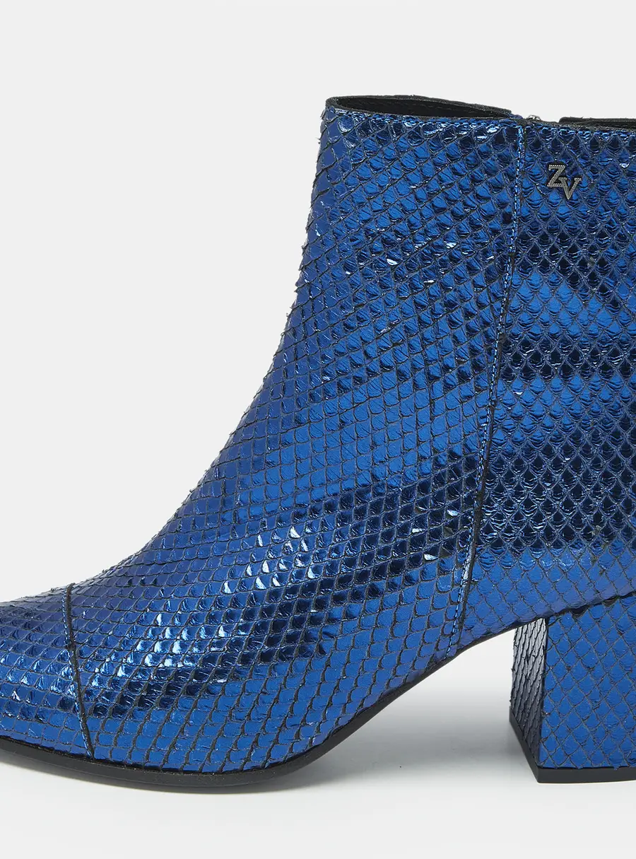 Zadig & Voltaire Metallic Blue Python Embossed Leather Lena Ankle Boots Size 37