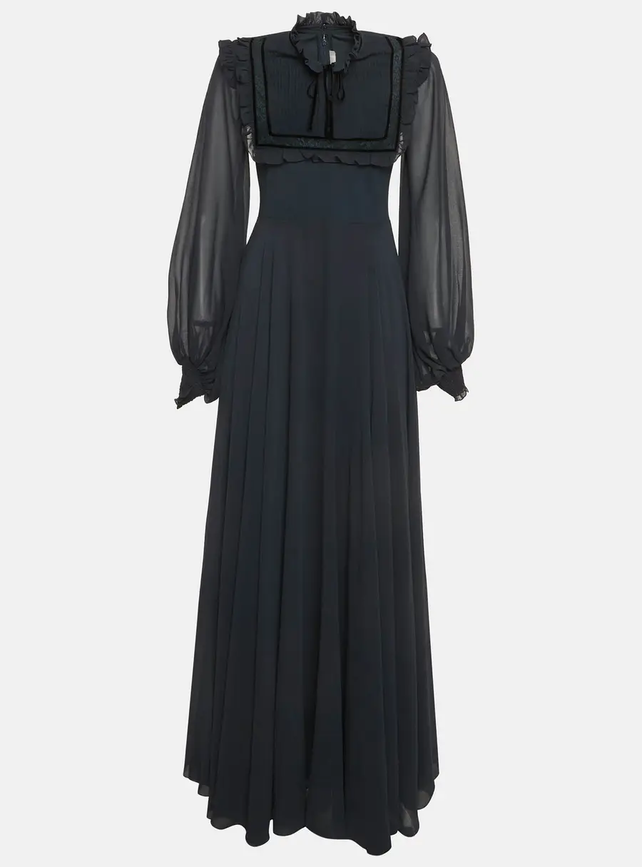 Zeena Zaki Midnight Blue Chiffon Maxi Dress M