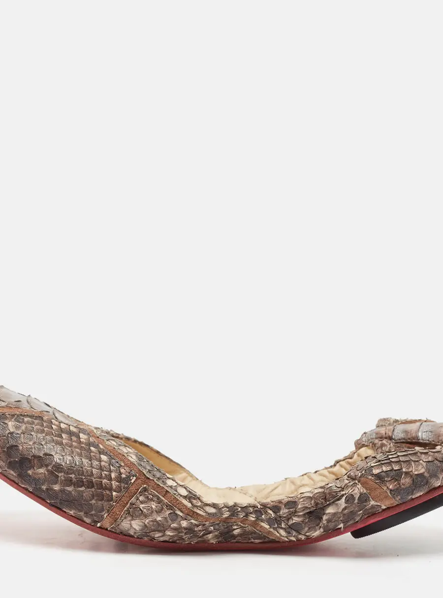 Zeferino Brown Python Scrunch Ballet Flats Size 38