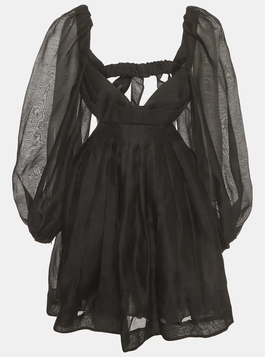 Zimmermann Black Linen Silk Blend Harmony Bralette Mini Dress L