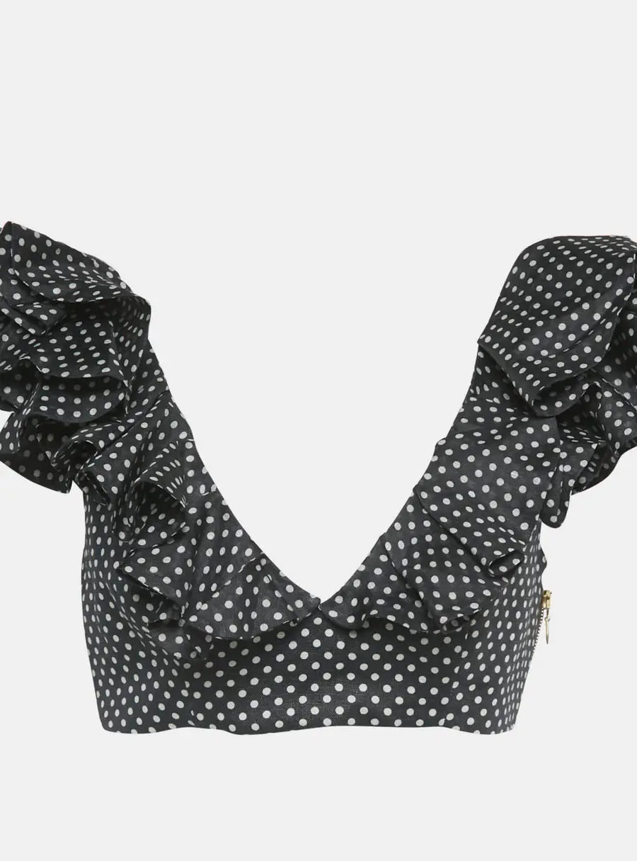 Zimmermann Black Polka Dots Linen Painted Heart Cascade Top M