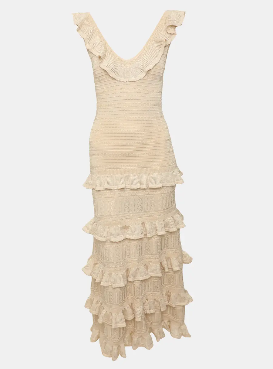 Zimmermann Champagne Stretch Knit Ruffle Tank Dress XS