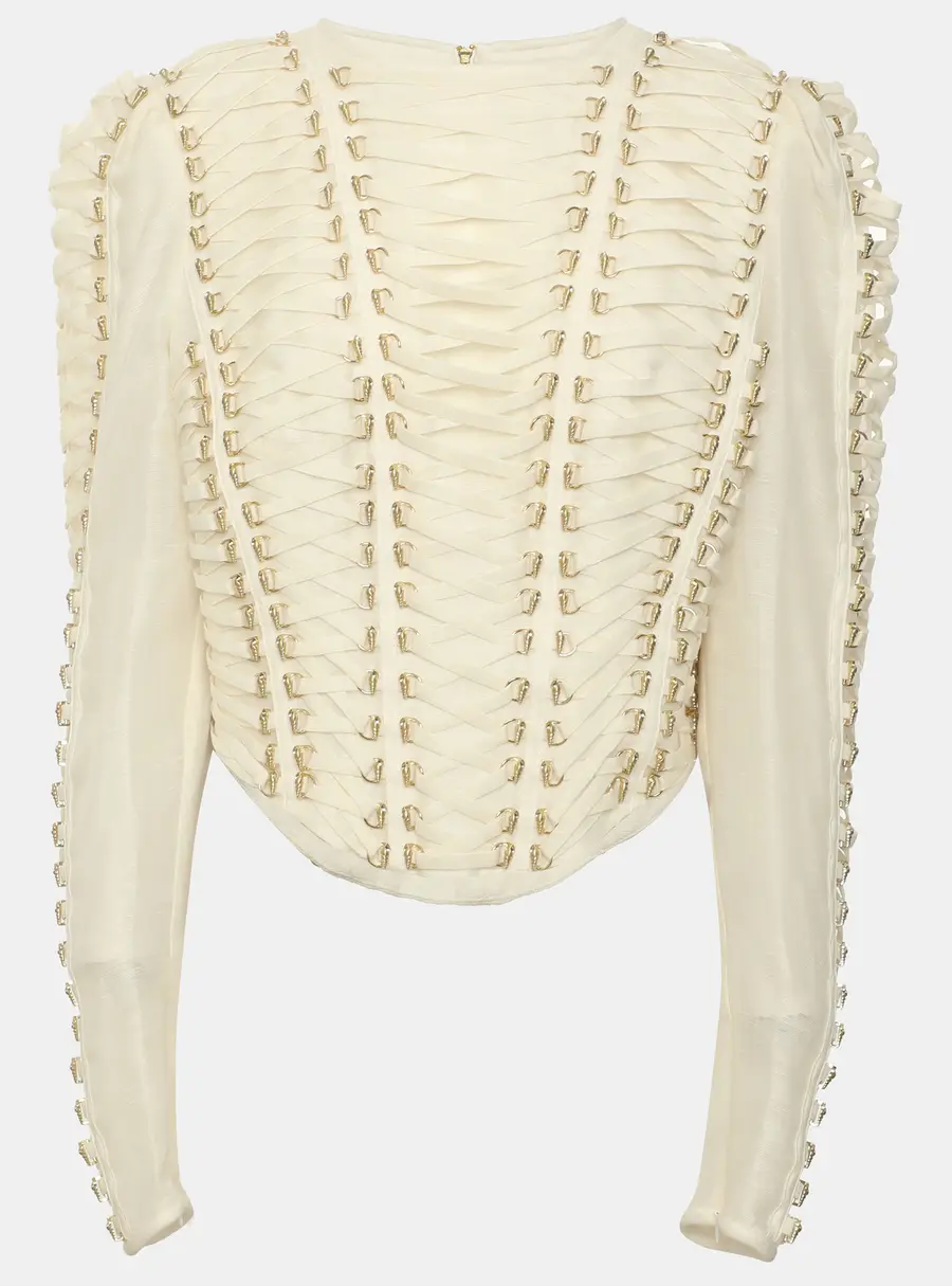 Zimmermann White Linen Blend Coaster Cropped Bodice Top L