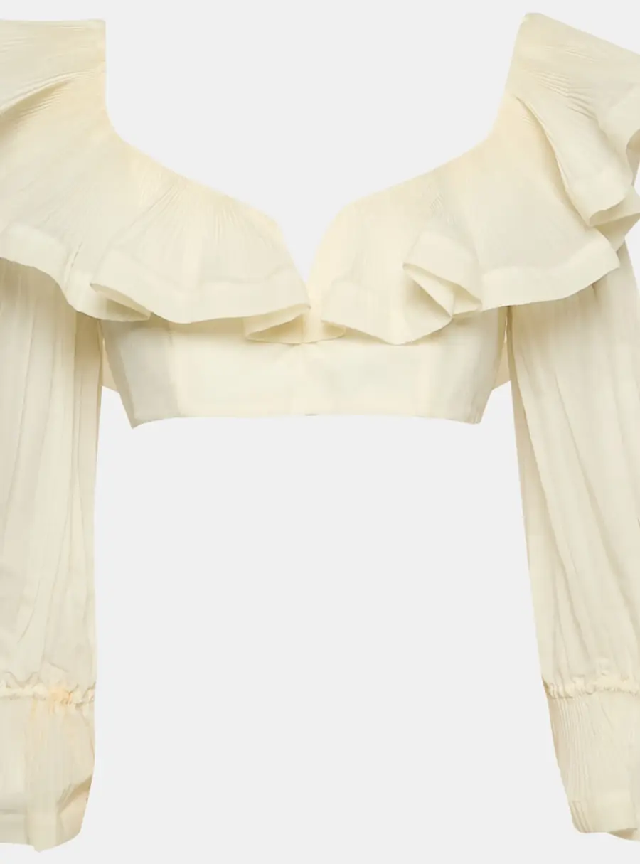 Zimmermann White Crepe Ruffled The Lovestruck Crop Top L