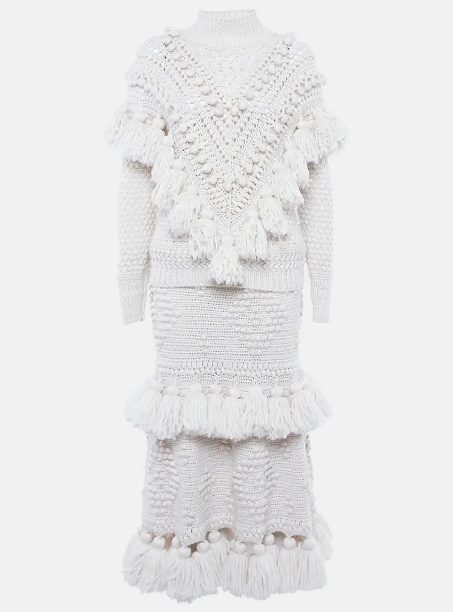 Zimmermann Ecru Crochet Wool kaleidoscope Jumper & Skirt Set XS/S