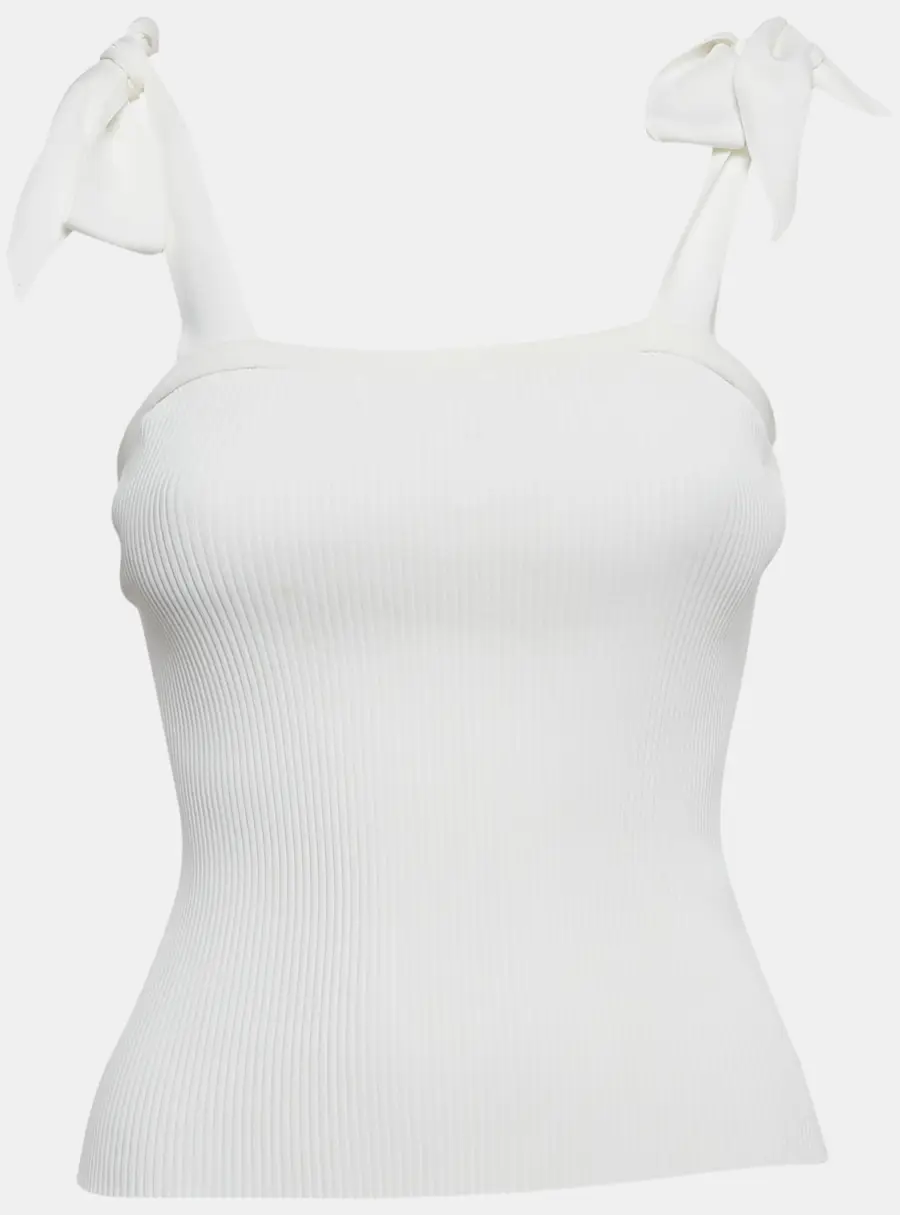 Zimmermann White Rib Knit Sleeveless Tie-Up Top XS