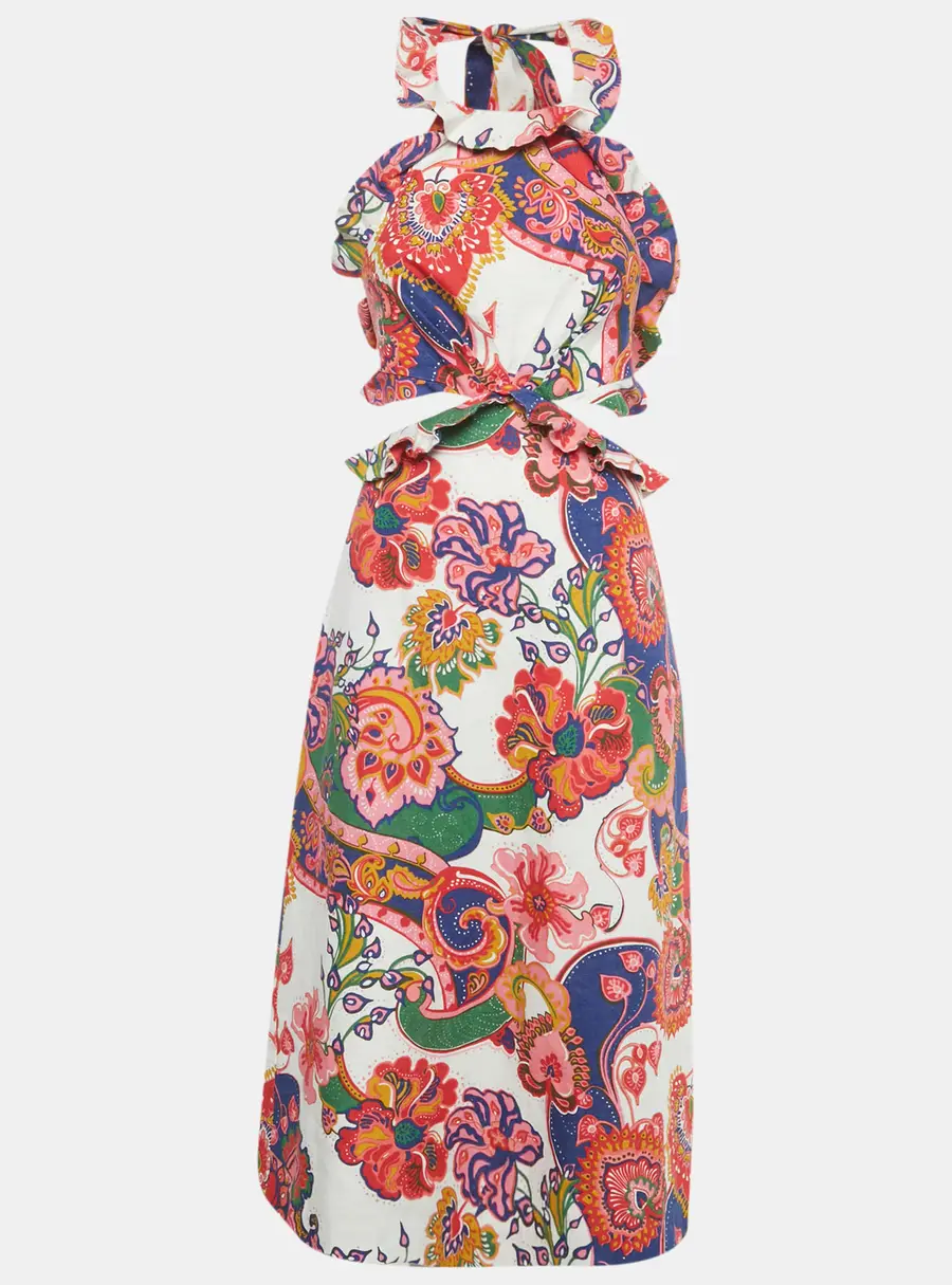 Zimmermann Multicolor Printed Linen Lovestruck Ruffled Dress M