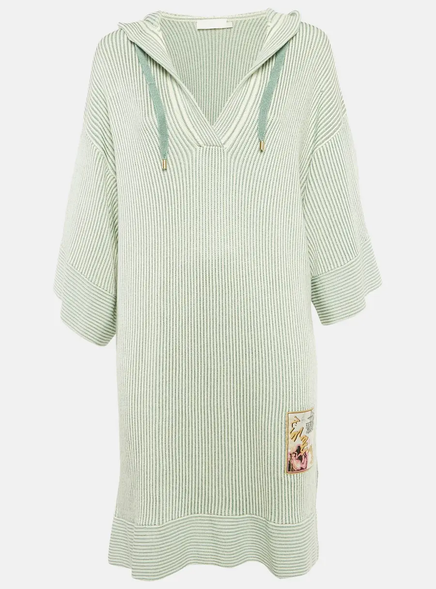 Zimmermann Green/White Acacia Stripe Knit Hooded Mini Dress L