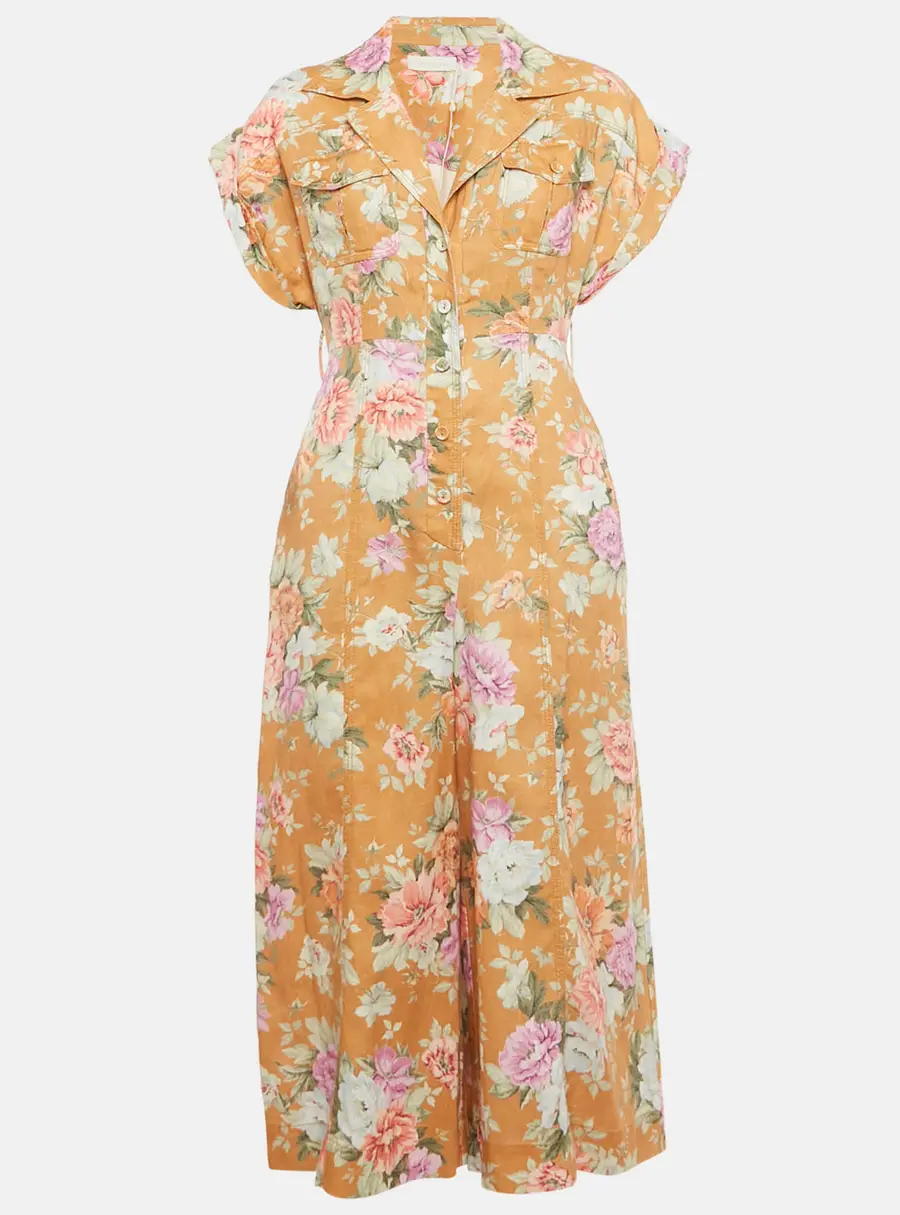 Zimmermann Brown Floral Print Linen Jumpsuit M