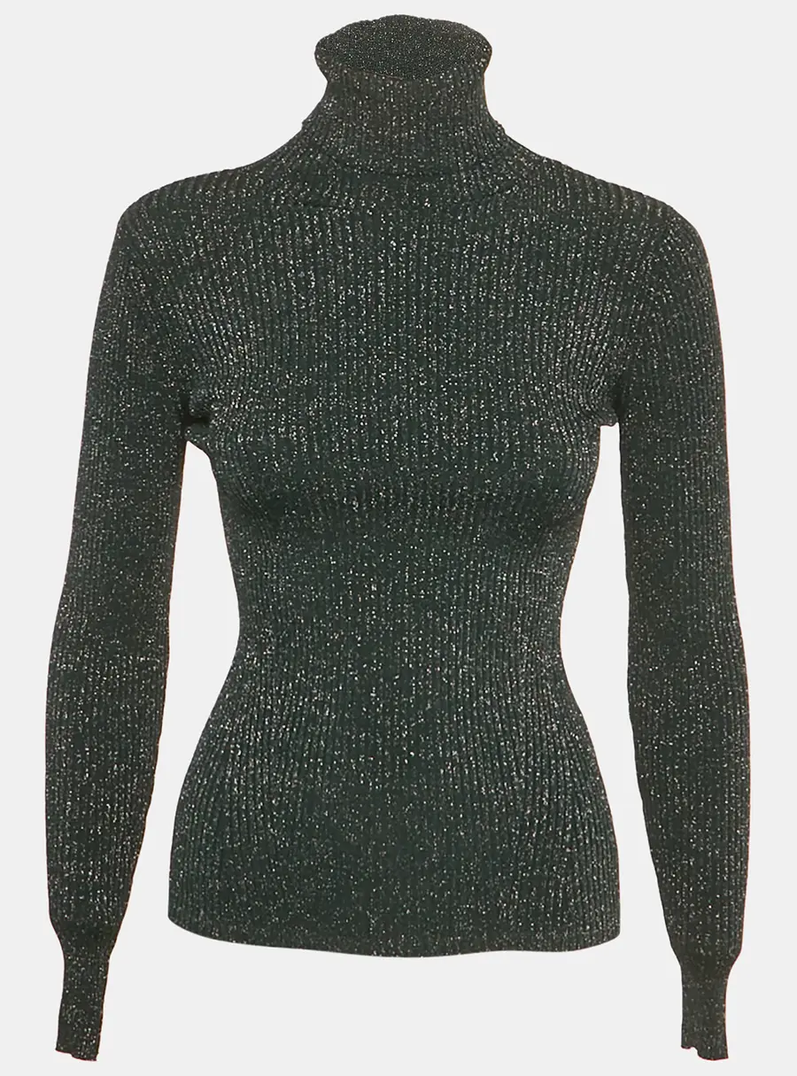 Zimmermann Green Lurex Knit Turtleneck Sweater Top XS