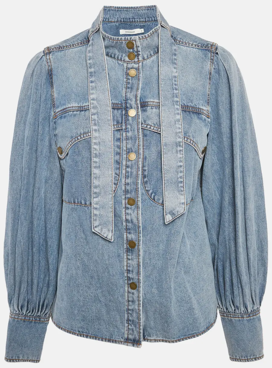 Zimmermann Blue Denim Neck Tie-Up Blouse M