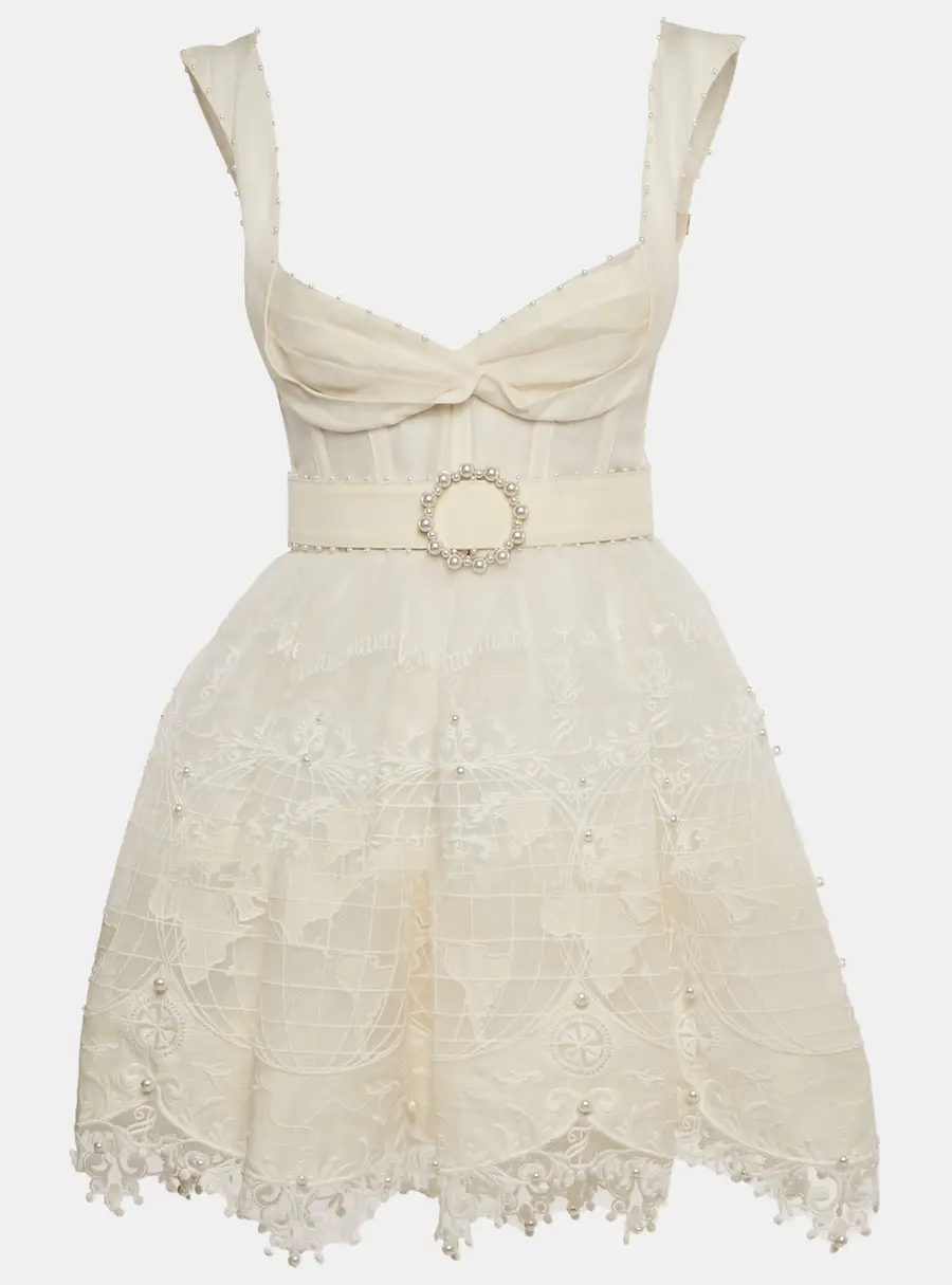 Zimmermann White Embroidered Linen High Tide Mini Dress XS