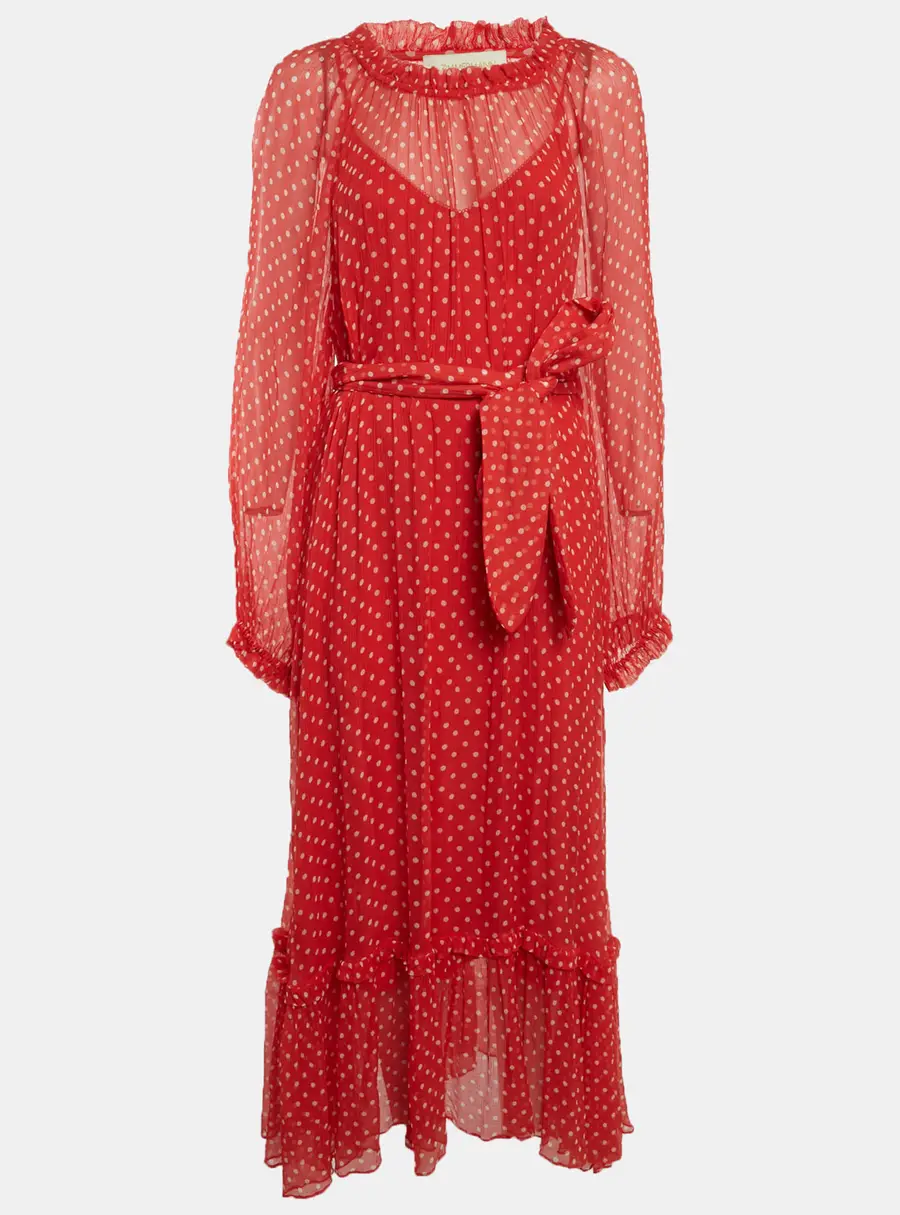 Zimmermann Red Polka Dots Silk Maxi Dress M