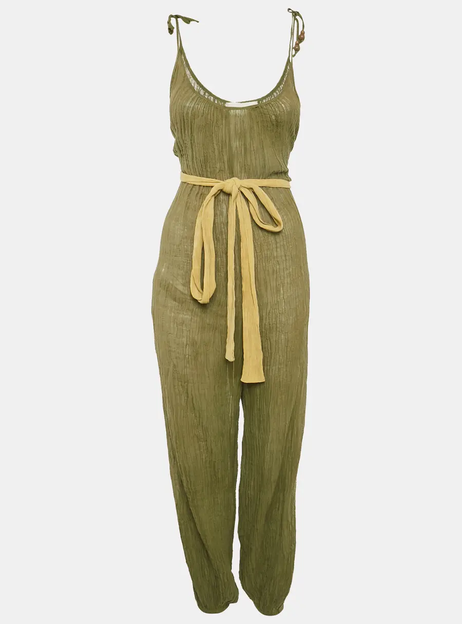 Zimmermann Olive Green Ramie & Cotton Belted Jumpsuit XS