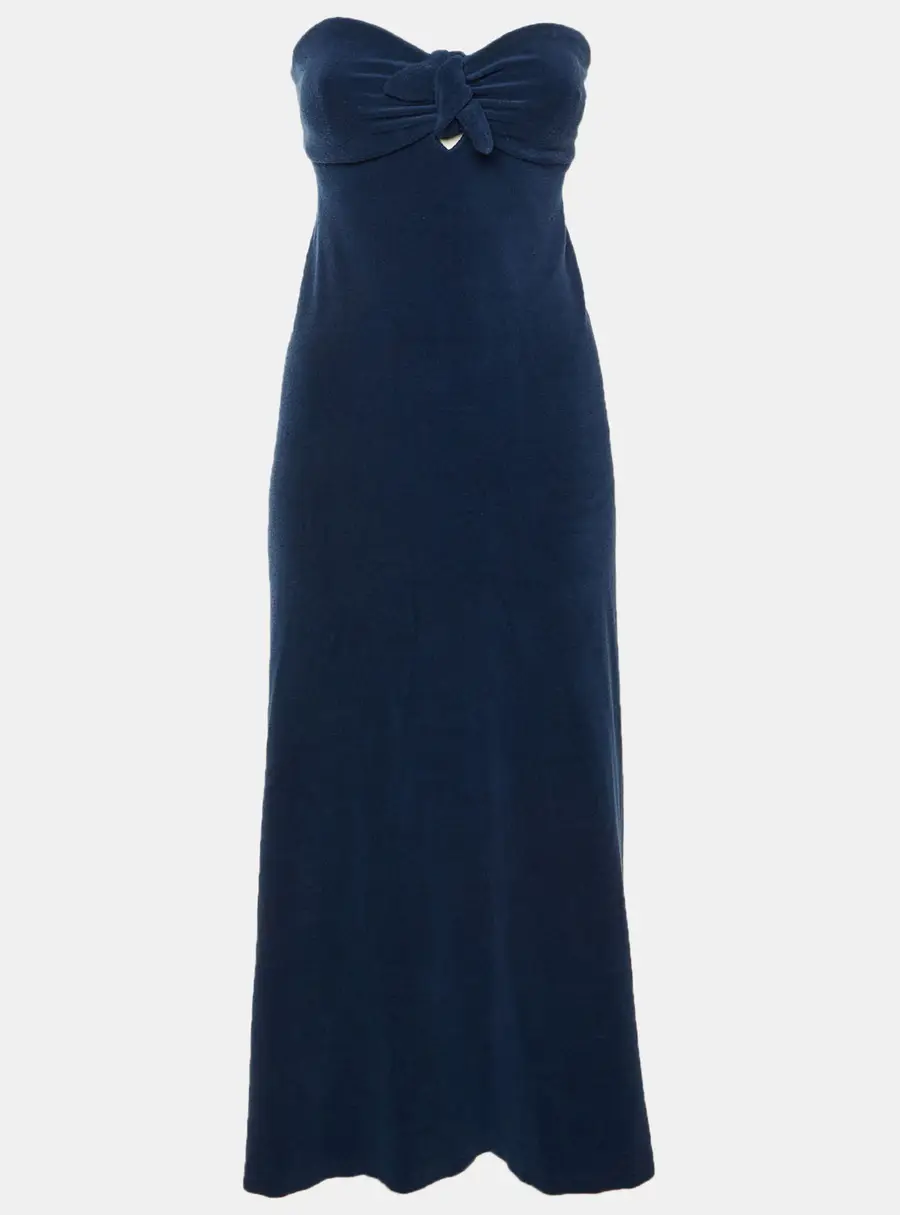 Zimmermann Navy Blue Terry Strapless Front Knot Detail Midi Dress L