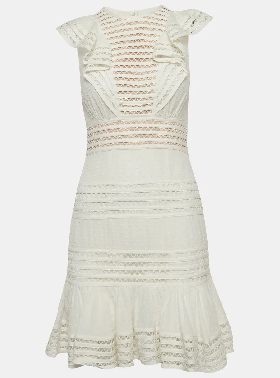 Zimmermann White Cotton & Lace Ruffled Mini Dress M