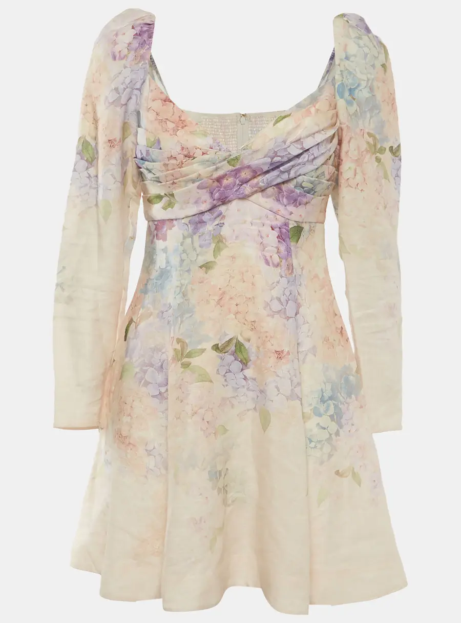 Zimmermann Multicolour Floral Print Linen Dawning Mini Dress M