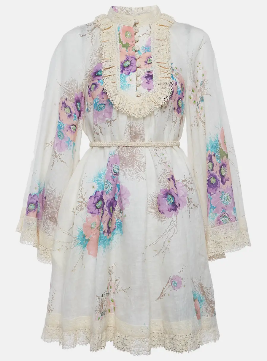 Zimmermann Cream Floral Print Lace Trim Jude Swing Dress M