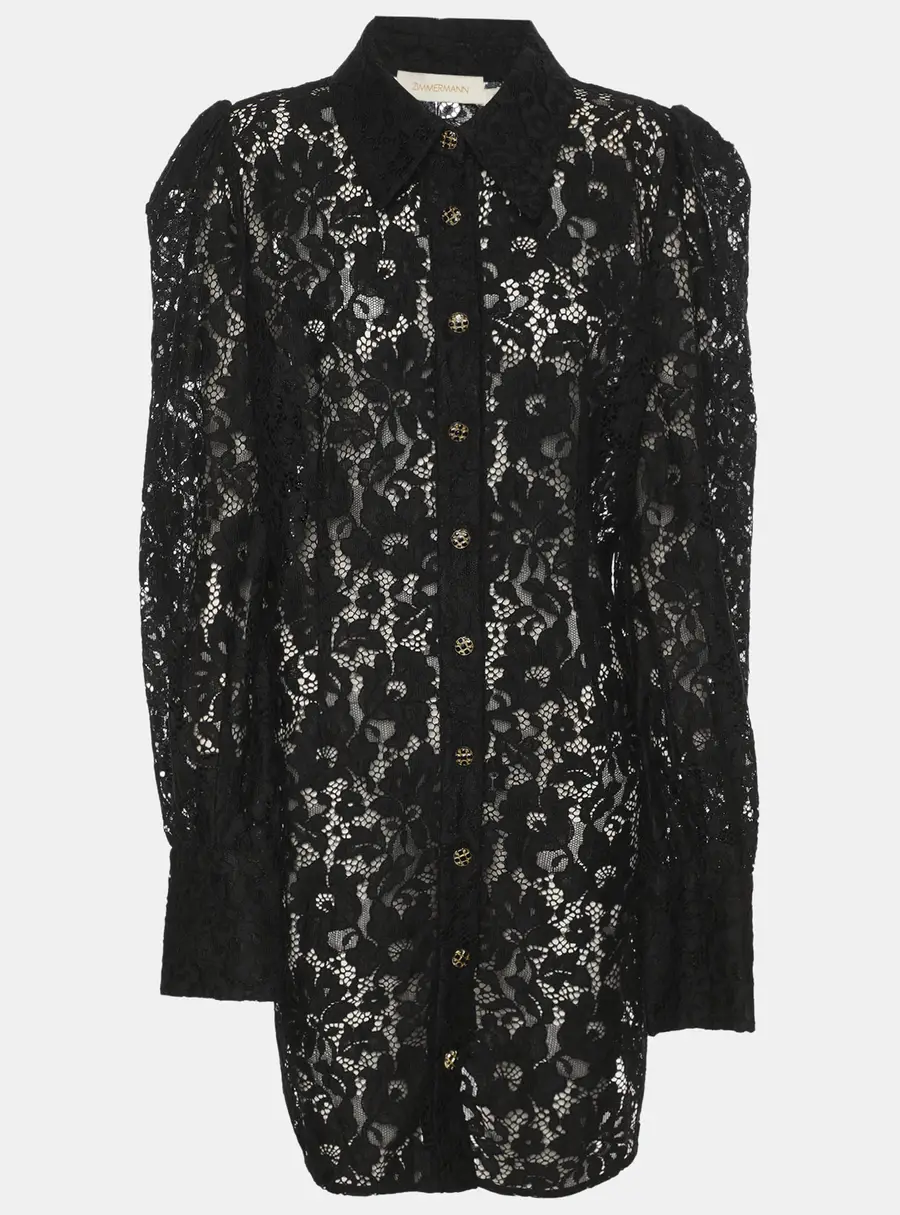 Zimmermann Black Lace Long Sleeve Shirt S