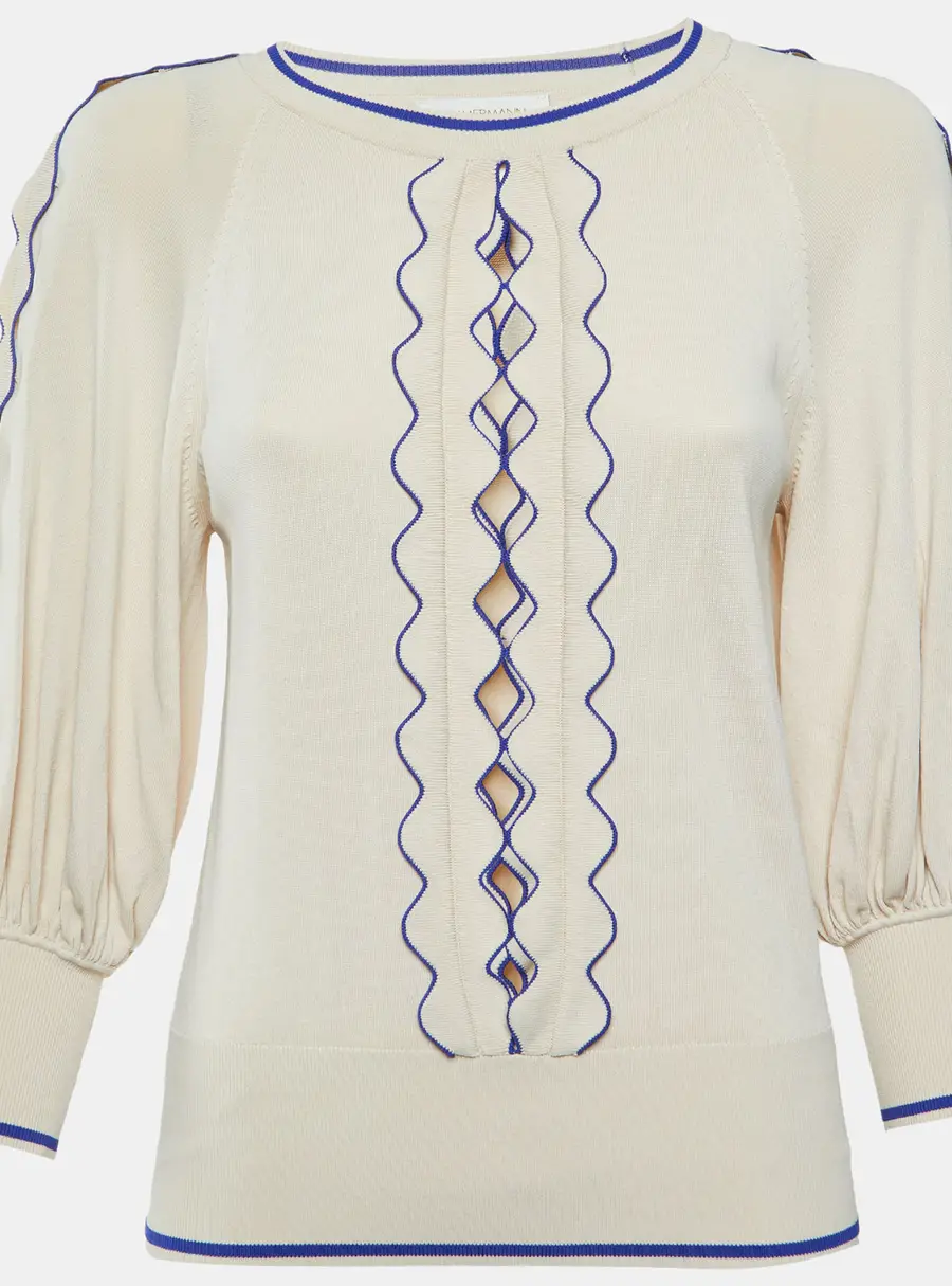 Zimmermann Cream Knit Wonderland Cut-out Top M
