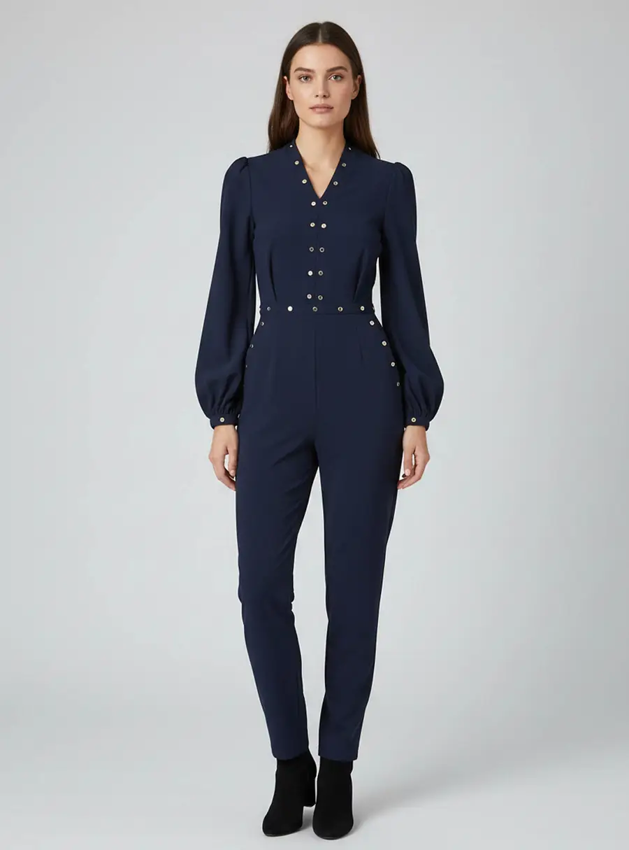 Zimmermann Navy Blue Crepe Puff Sleeve Jumpsuit M
