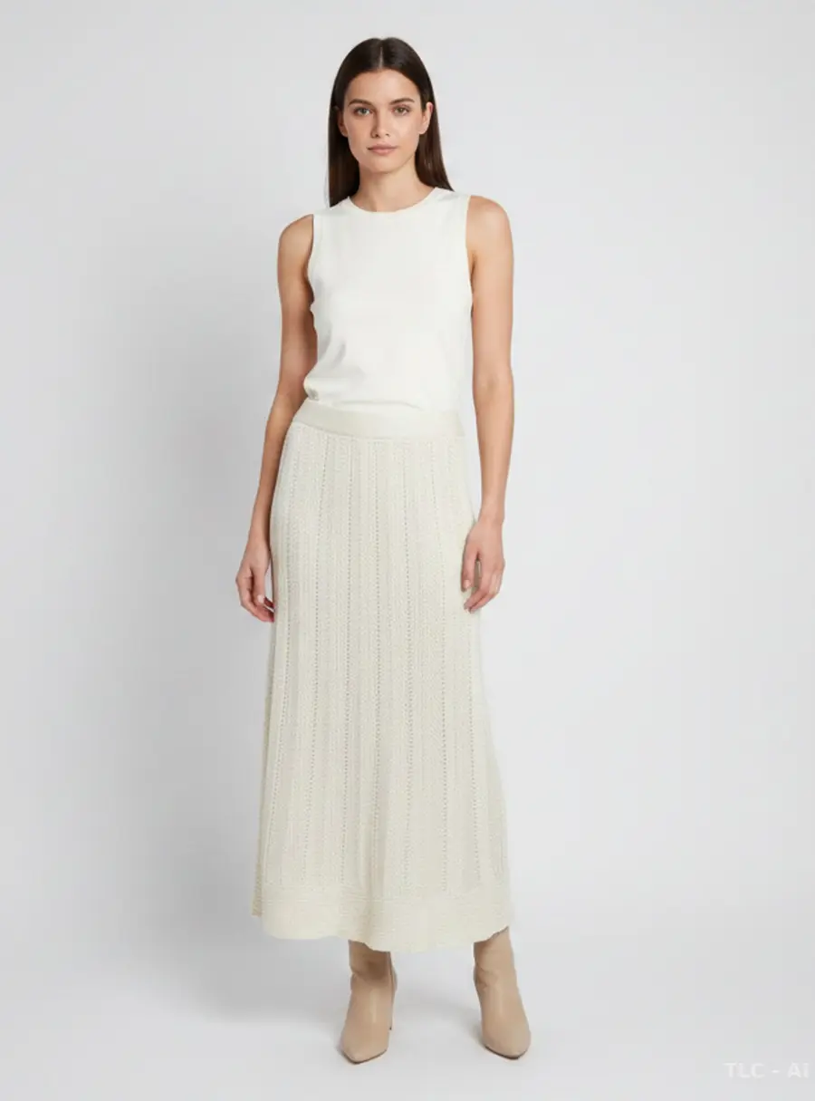 Zimmermann Cream Crochet Knit Wonderland Midi Skirt L