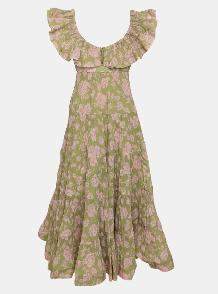 Zimmerman Multicolor Floral Printed Satin The Lovestruck Pleated Gown