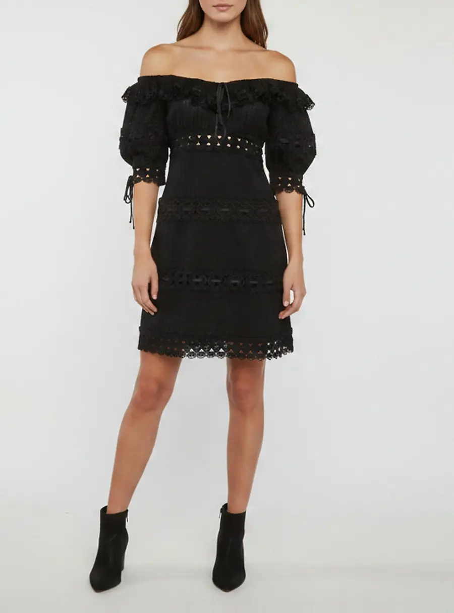 Zimmermann Black Cotton Off Shoulder Short Dress M