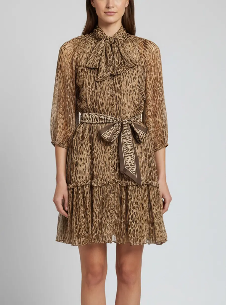 Zimmerman Beige/Brown Leopard Print Silk Chiffon Belted Mini Dress M