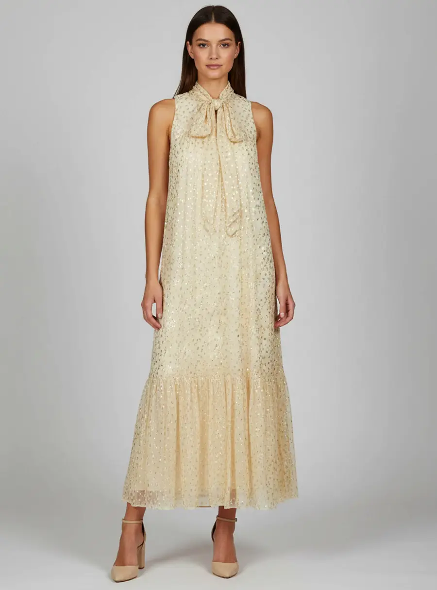 Zimmermann Beige Chiffon Fil Coupe High Neck Maxi Dress M