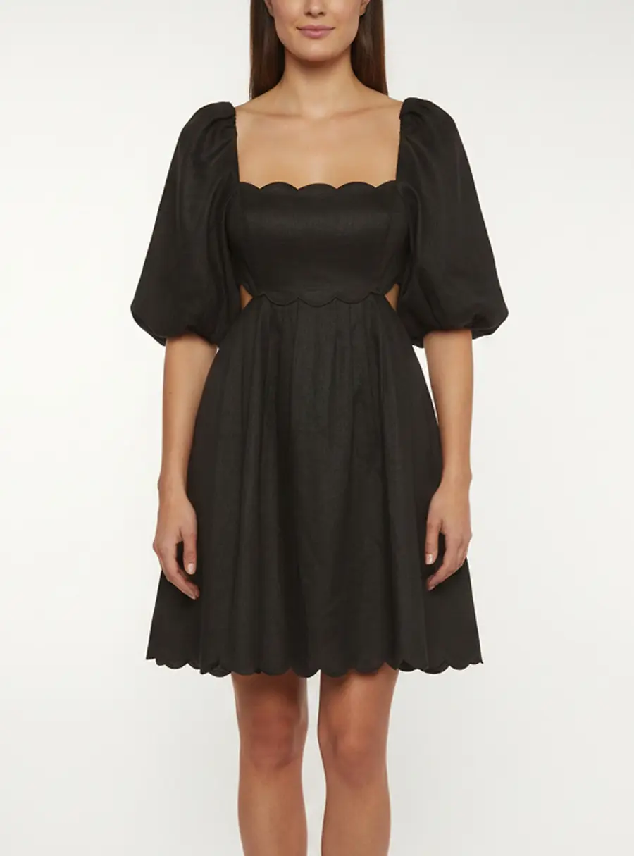 Zimmermann Black Linen Open Back Puff Sleeve Short Dress M