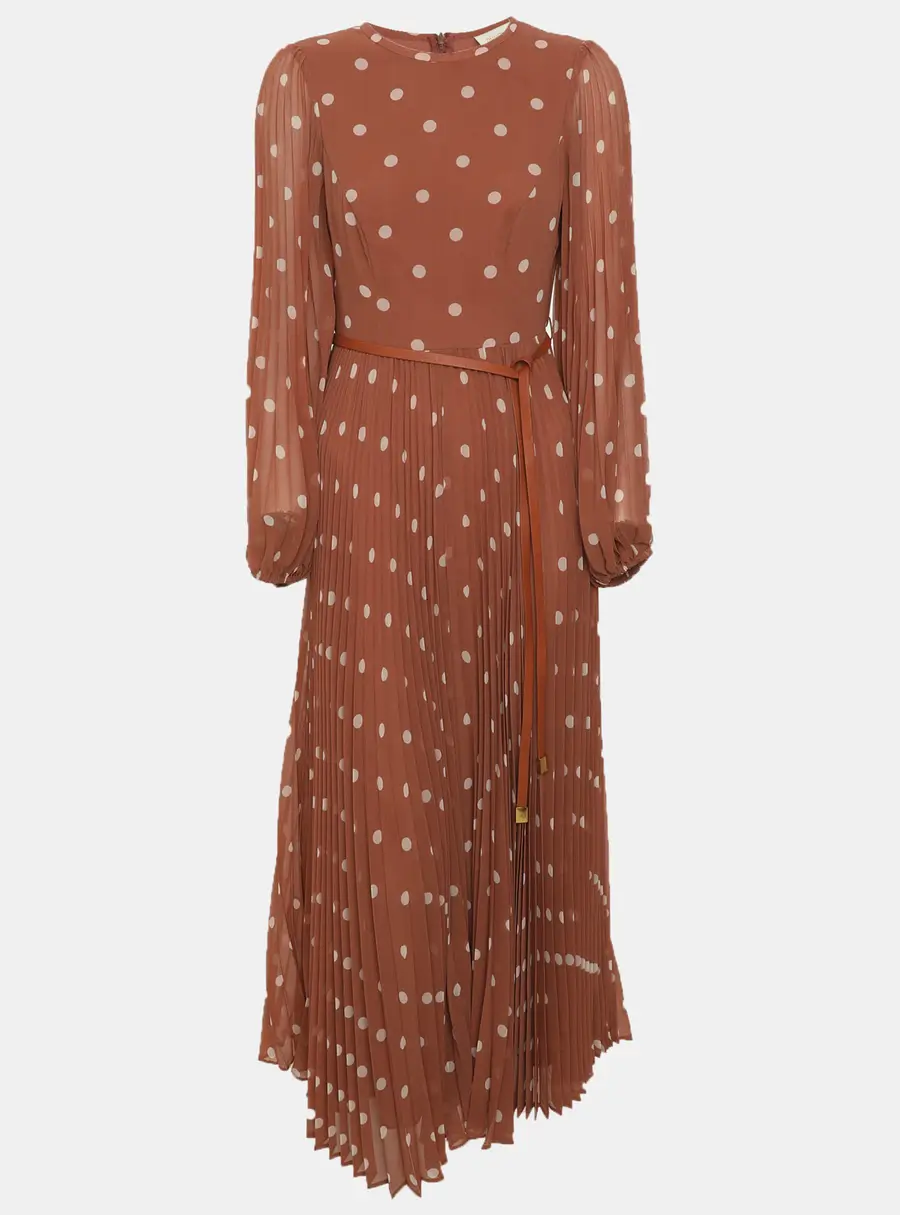 Zimmermann Brown Polka Dot Crepe Georgette Maxi Dress XS