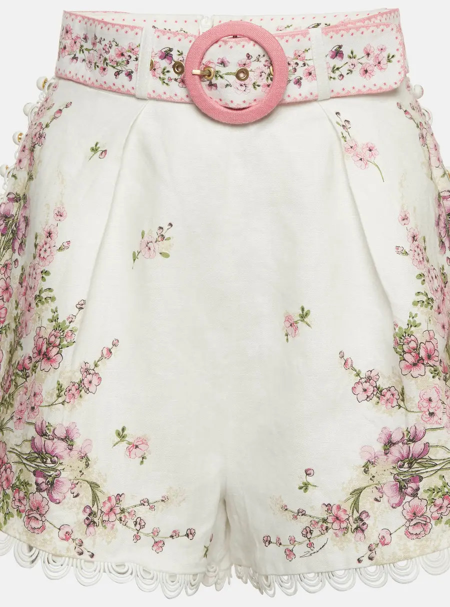 Zimmermann White Floral Print Linen Shorts M