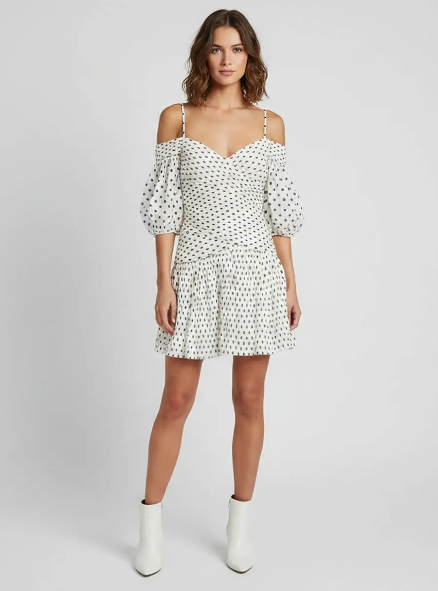 Zimmermann White Polka Dot Chiffon Plisse Draped Dress M