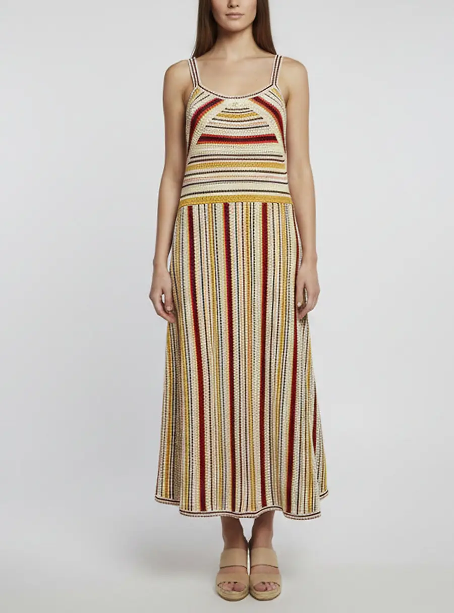 Zimmermann Multicolour Striped Crochet Knit Strappy Midi Dress L