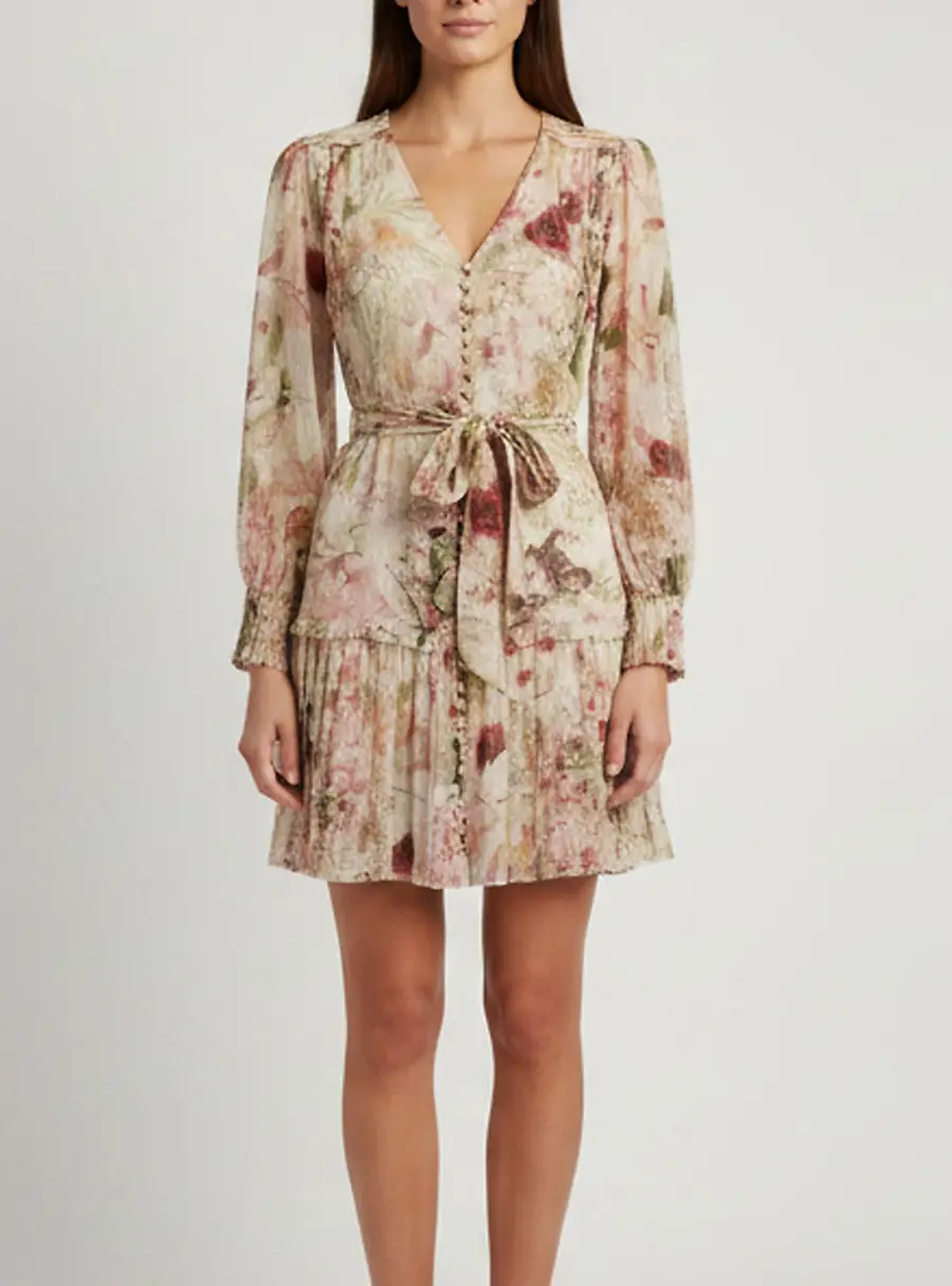 Zimmermann Multicolor Floral printed Long Sleeve Mini Dress S
