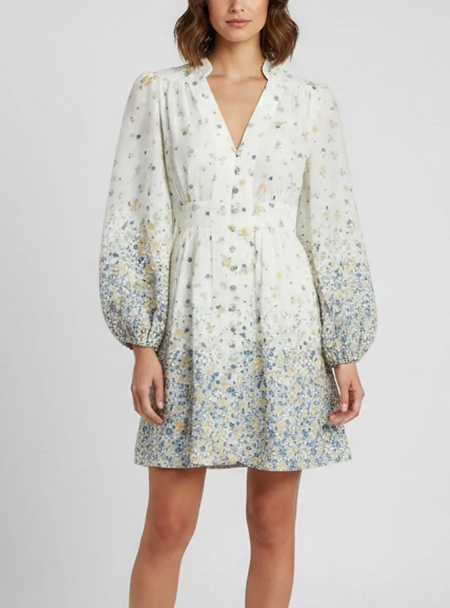Zimmermann White Floral Printed Linen Carnaby Mini Dress M