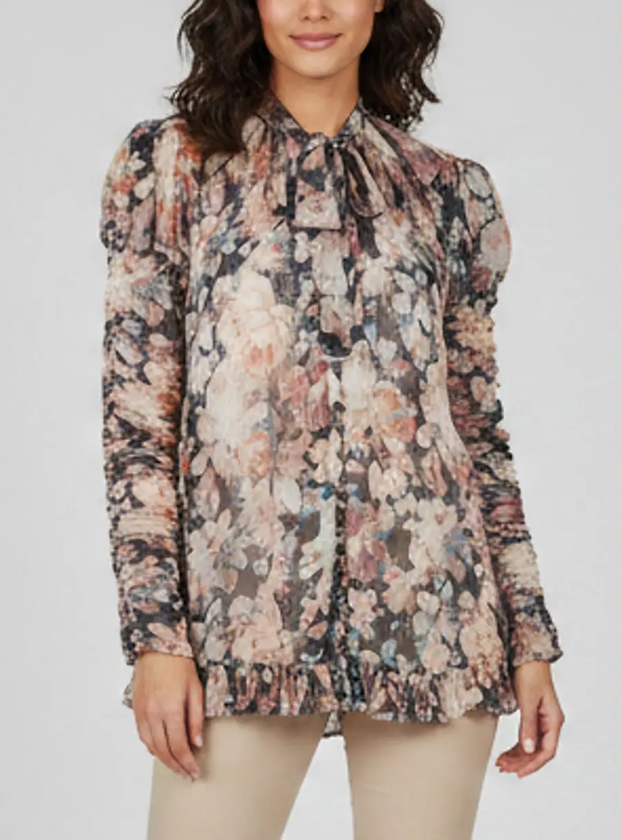 Zimmermann Multicolor Floral Print Silk Chiffon Tempest Blouse S